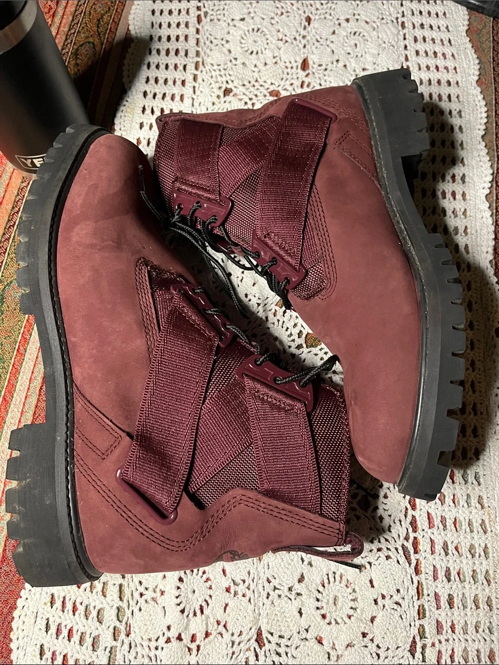 Timberland 6inch Premium Belt buckle Men's Burgundy Lace-Up Work Boot black sole